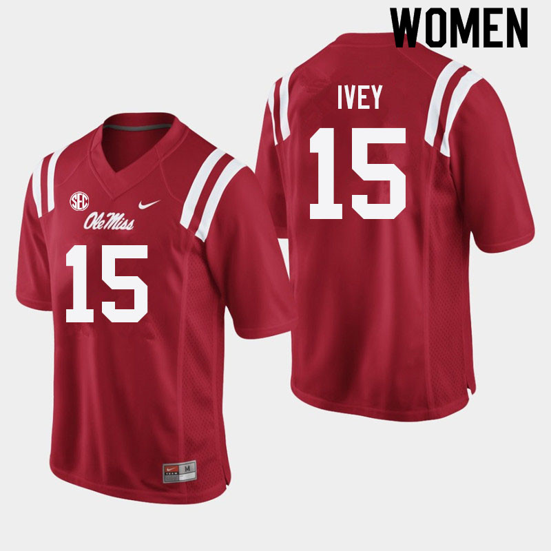 Women #15 Jared Ivey Ole Miss Rebels College Football Jerseys Sale-Red